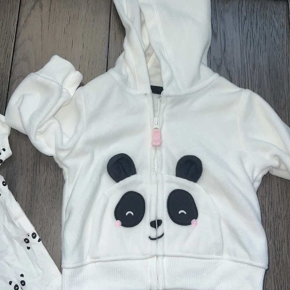 NWT 3 month carters 3 piece panda leggings, and hooded fleece sweater set